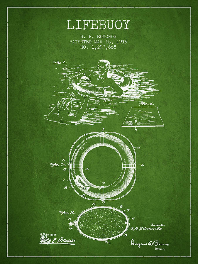 Vintage Digital Art - Lifebuoy Patent from 1919 - Green by Aged Pixel