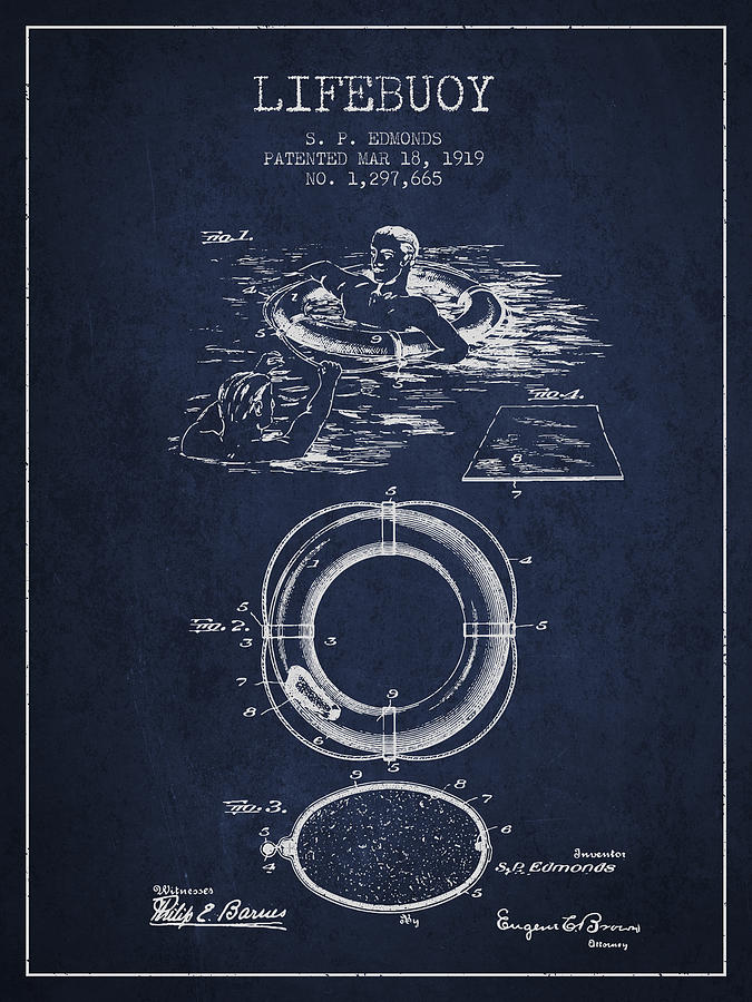 Vintage Digital Art - Lifebuoy Patent from 1919 - Navy Blue by Aged Pixel