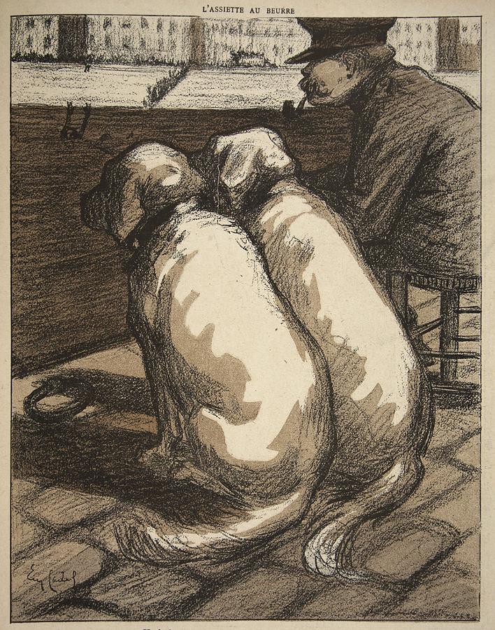 Dog Drawing - Lifeguard On The Seine In Paris by Eugene Cadel