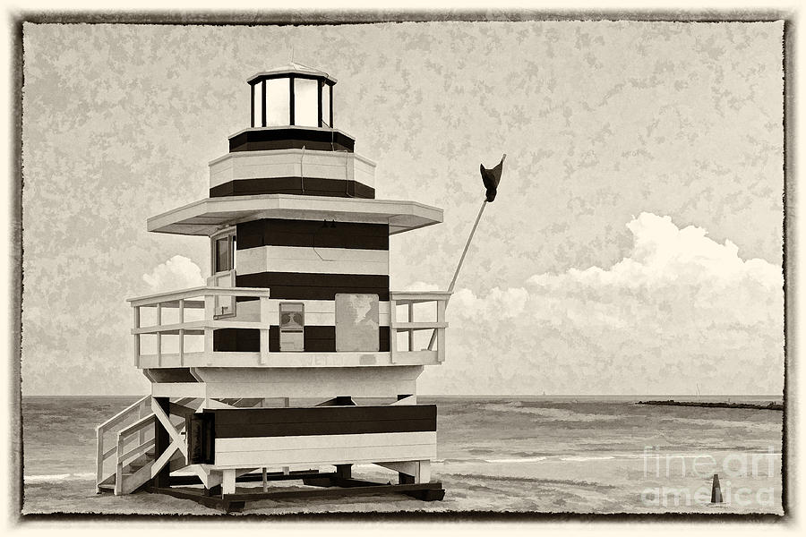 Lifeguard station in Black And White Photograph by Les Palenik
