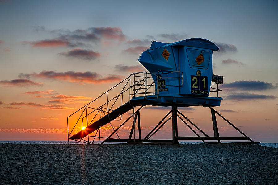 Carlsbad Photograph - LifeGuard Tower at Sunset by Peter Tellone