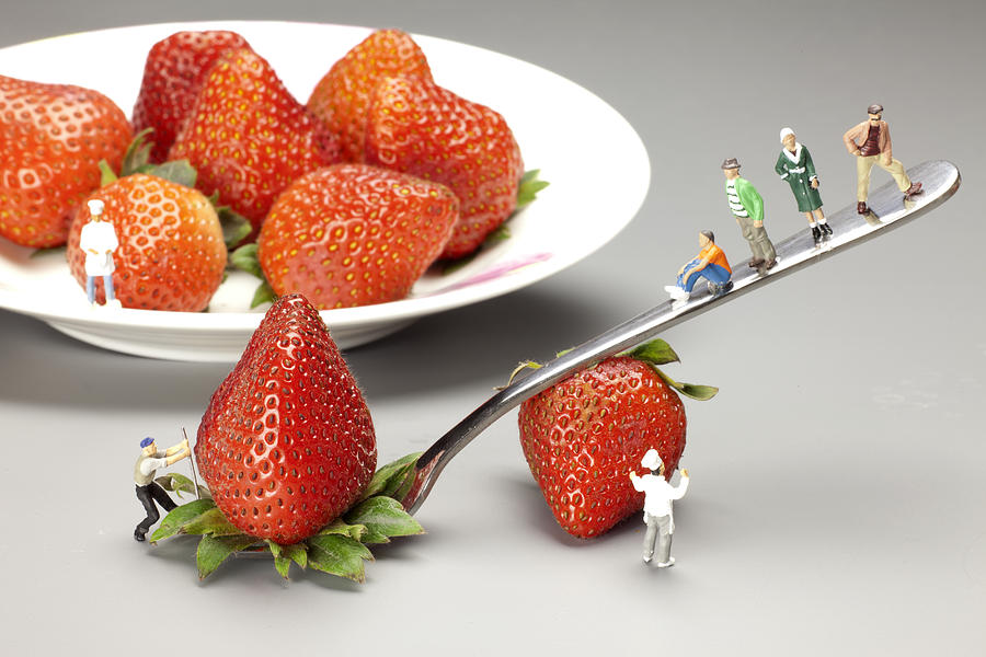 Lifting strawberry by a fork lever food physics Photograph by Paul Ge