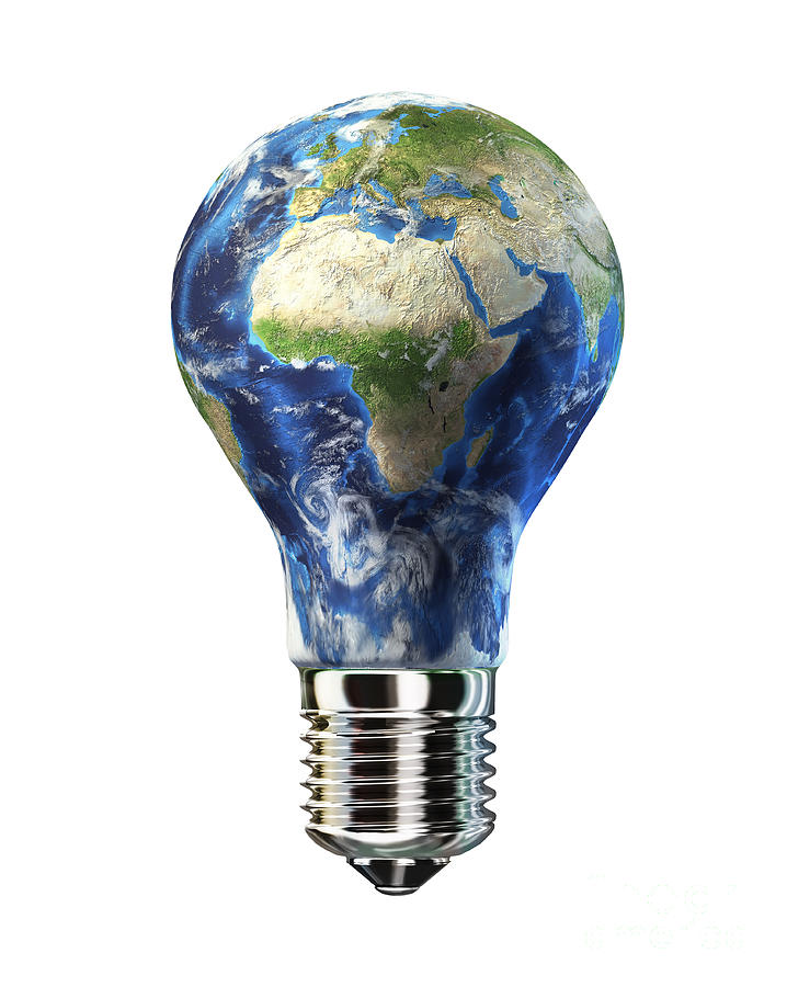 Light Bulb With Planet Earth Art Calvetti - Pixels