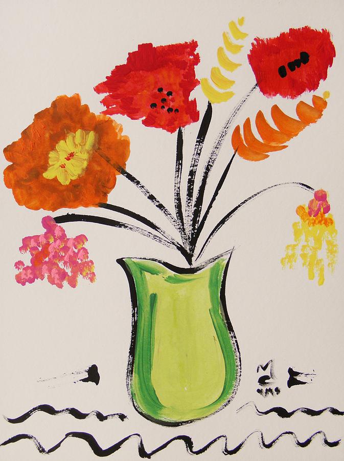 Light Green Vase Painting by Mary Carol Williams