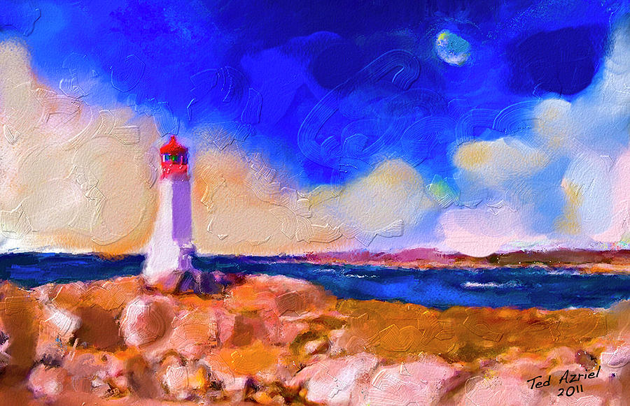 Light House At Peggys Cove Painting by Ted Azriel