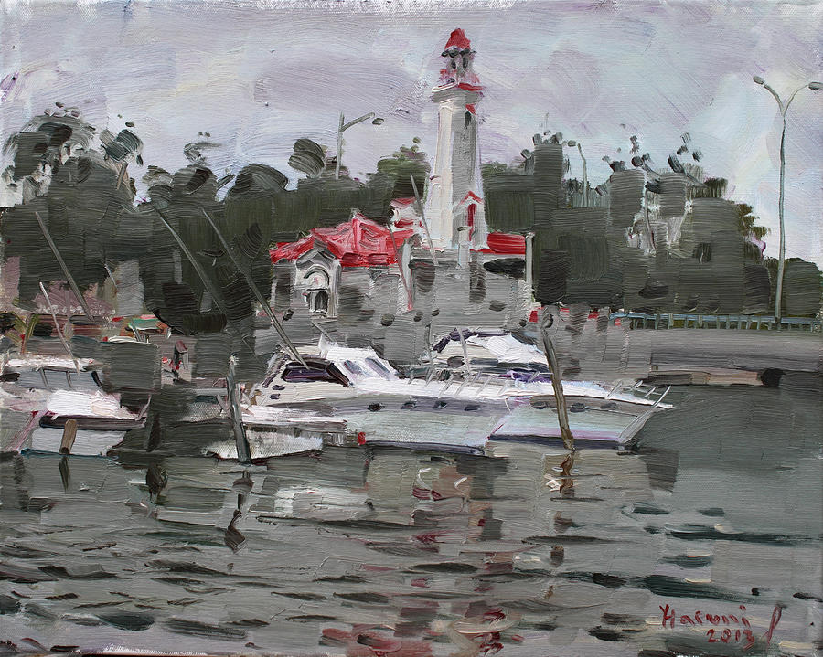 Boat Painting - Light House in Mississauga ON by Ylli Haruni