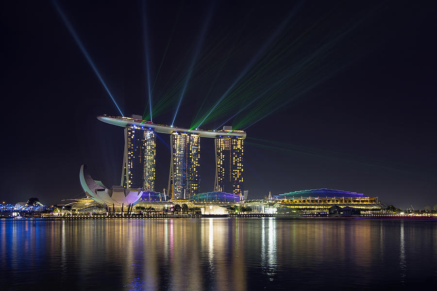 Singapore Photograph - Light Show at Marina Bay Sands Hotel and Casino II by David Gn Singapore Photograph - Light Show at Marina Bay Sands Hotel and Casino II by David Gn