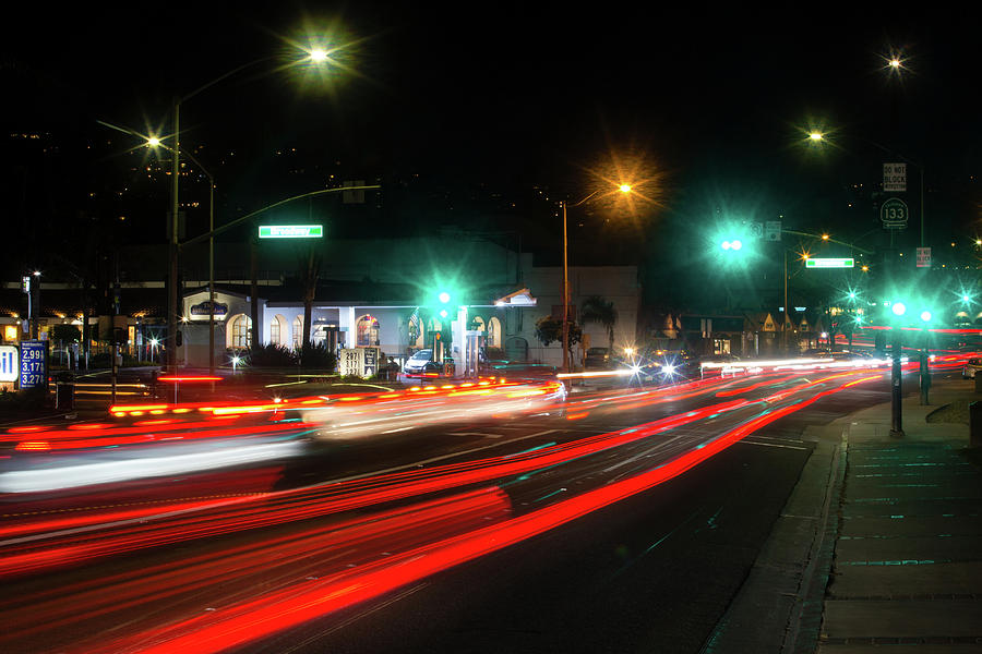 Light Streaks On Street At Night Photograph by Panoramic Images - Fine ...