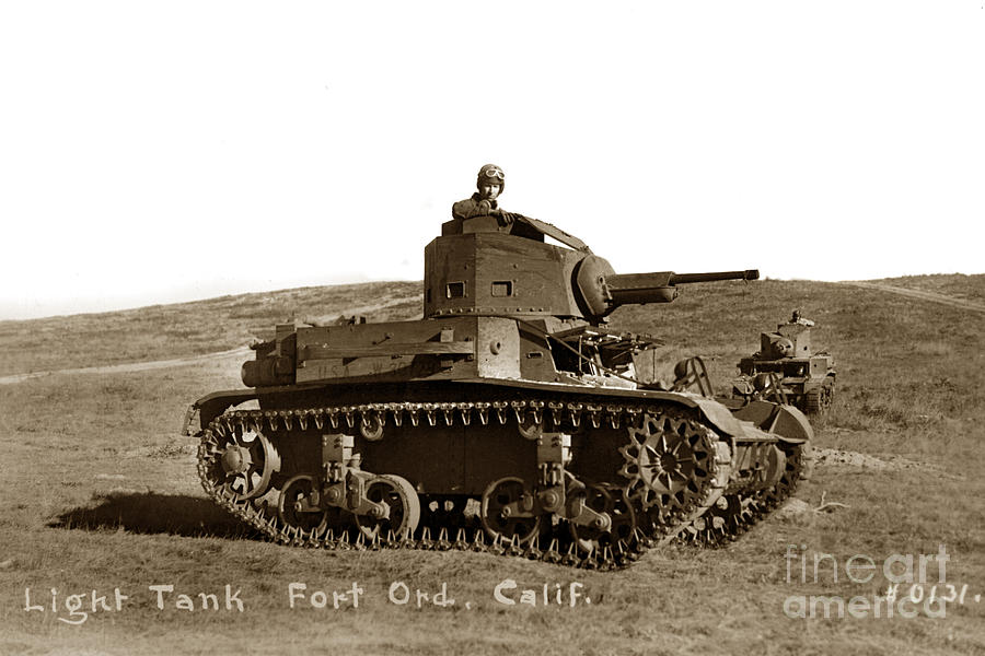 Light Tank Photograph - Light Tank M2 A4 757th Tank Battalion Fort Ord California  Army Base 1940 by Monterey County Historical Society