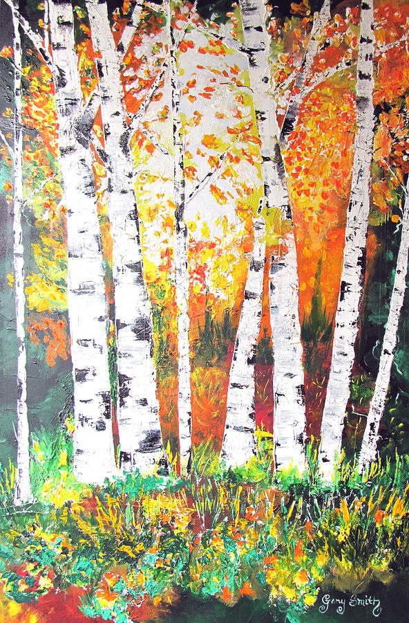 Sunrise On Birch Painting by Gary Smith