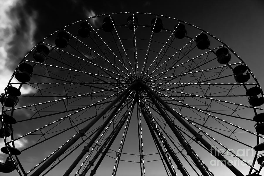Light Up the Night - Ferris Wheel - Black and White Photograph by Colleen Kammerer