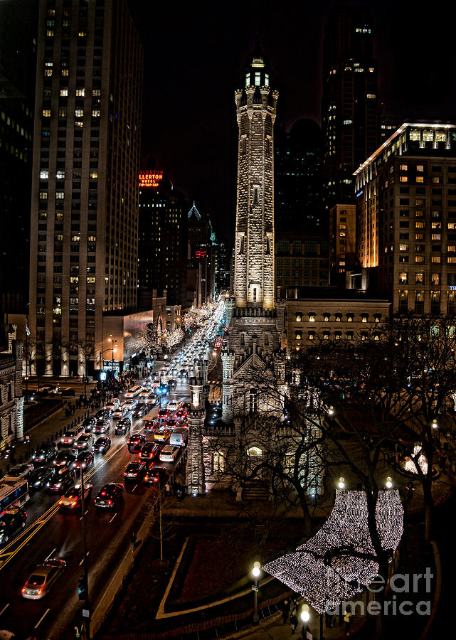 Light up the night -Michigan Avenue in Chicago Illinois Photograph by Linda Matlow