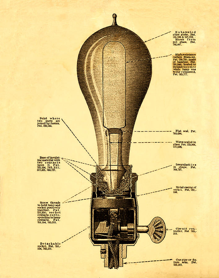 Vintage Photograph - Lightbulb Patent by Bill Cannon