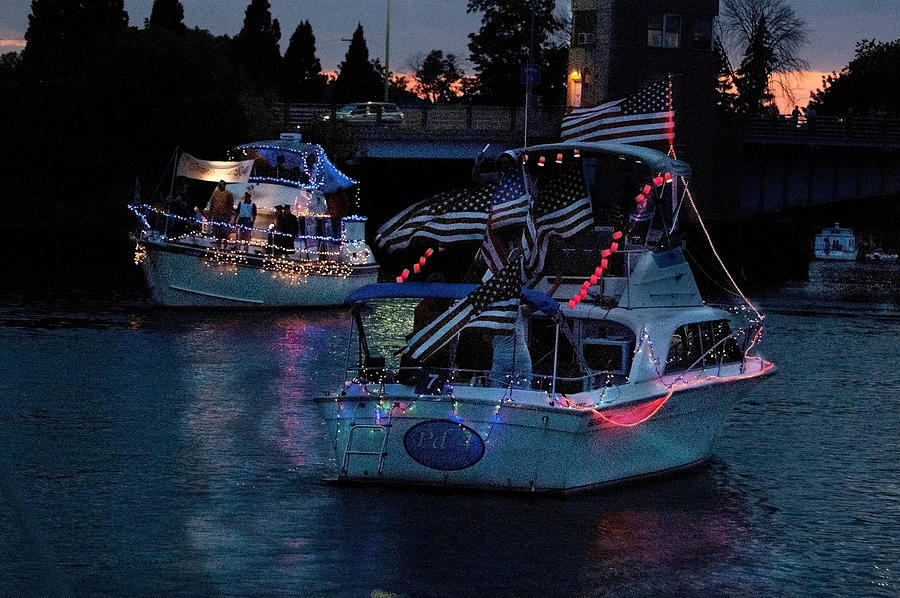 Boat Photograph - Lighted Boat Parade by Cheryl Cencich
