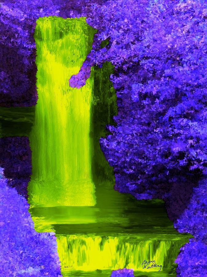 Lighted Waterfall Surrounded by Purple Painting by Bruce Nutting