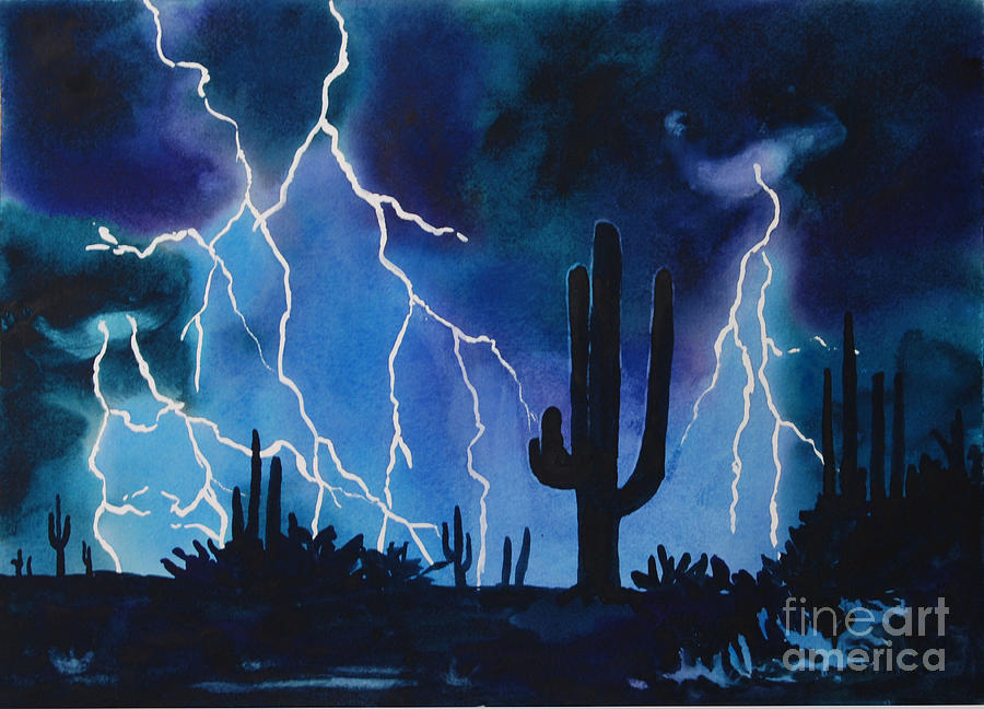 Lightening in desert Painting by Heidi E Nelson