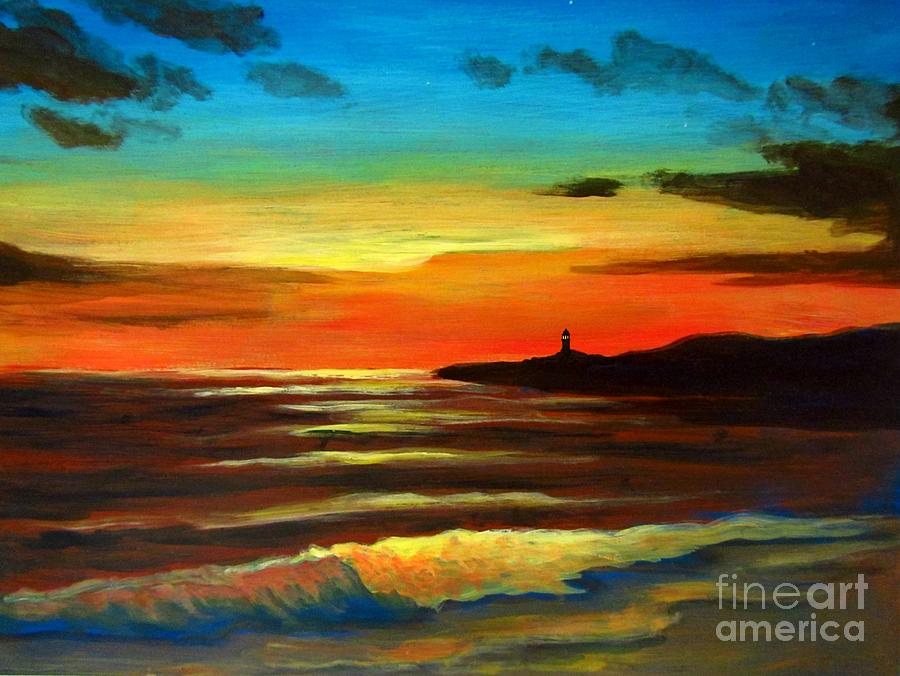 Landscape Painting - Lighthouse Across the Bay by John Malone
