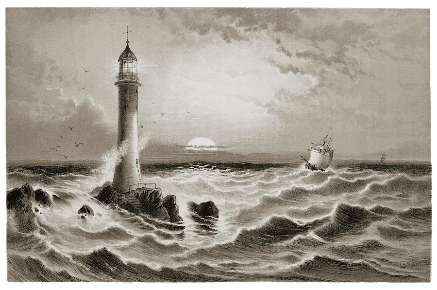 Lighthouse And Approaching Sailing Ship. Photograph by David Parker/science Photo Library