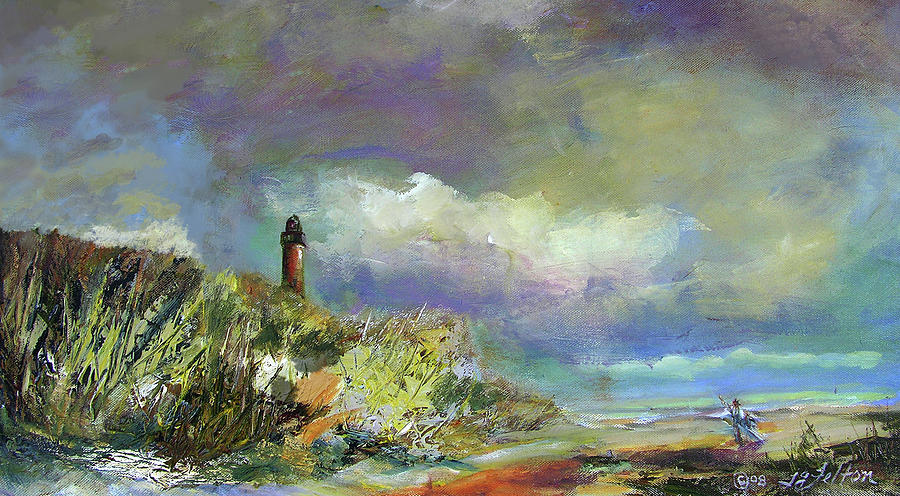 Lighthouse and fisherman Painting by Julianne Felton