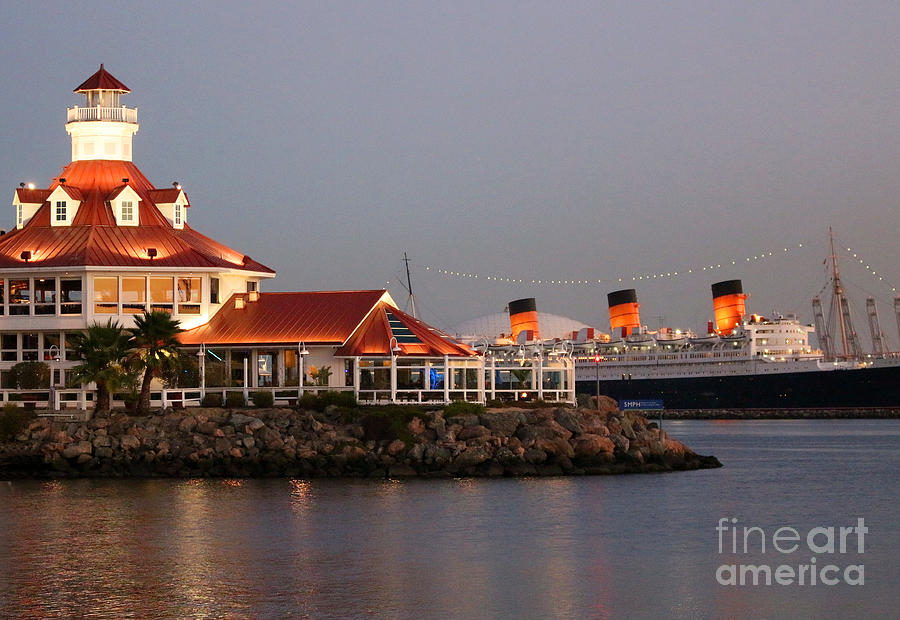 Lighthouse and Queen Mary Photograph by Cheryl Del Toro