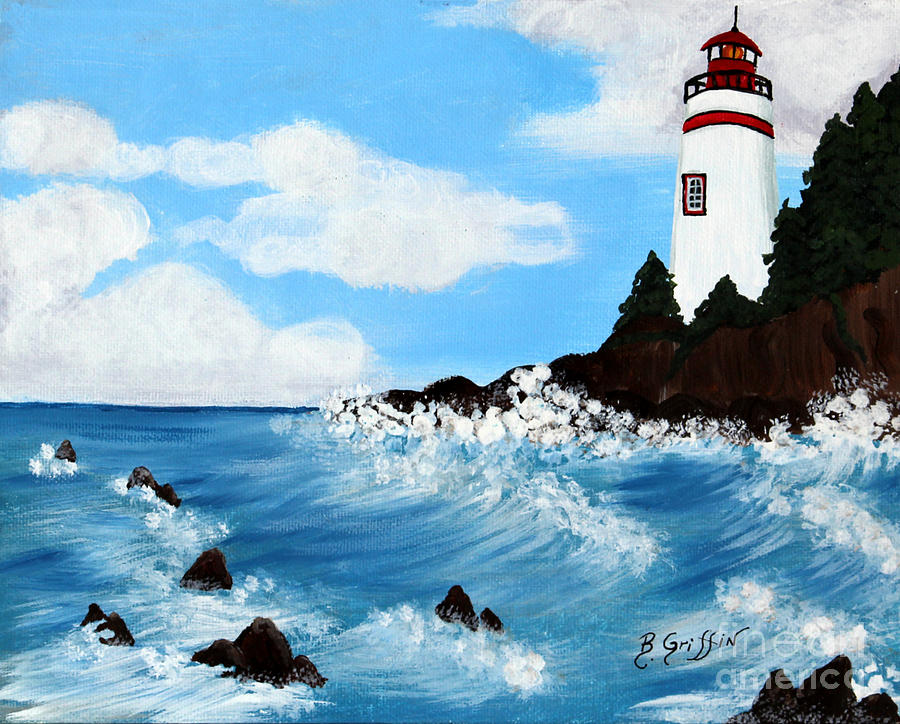 Lighthouse and Sunkers Painting by Barbara A Griffin