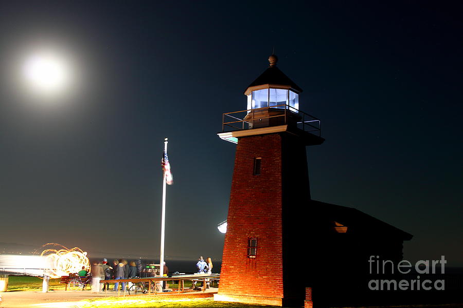Lighthouse and the Full Moon Photograph by Theresa Ramos-DuVon