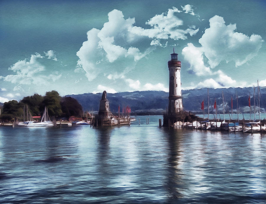 Boat Digital Art - Lighthouse At Lindau by Georgiana Romanovna