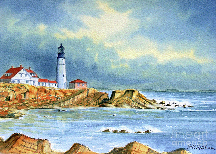 Lighthouse at Portland Head Maine Painting by Bill Holkham