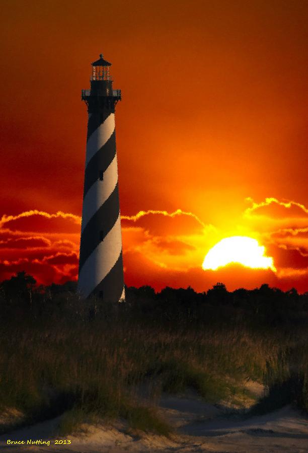 Lighthouse at Sunset Painting by Bruce Nutting