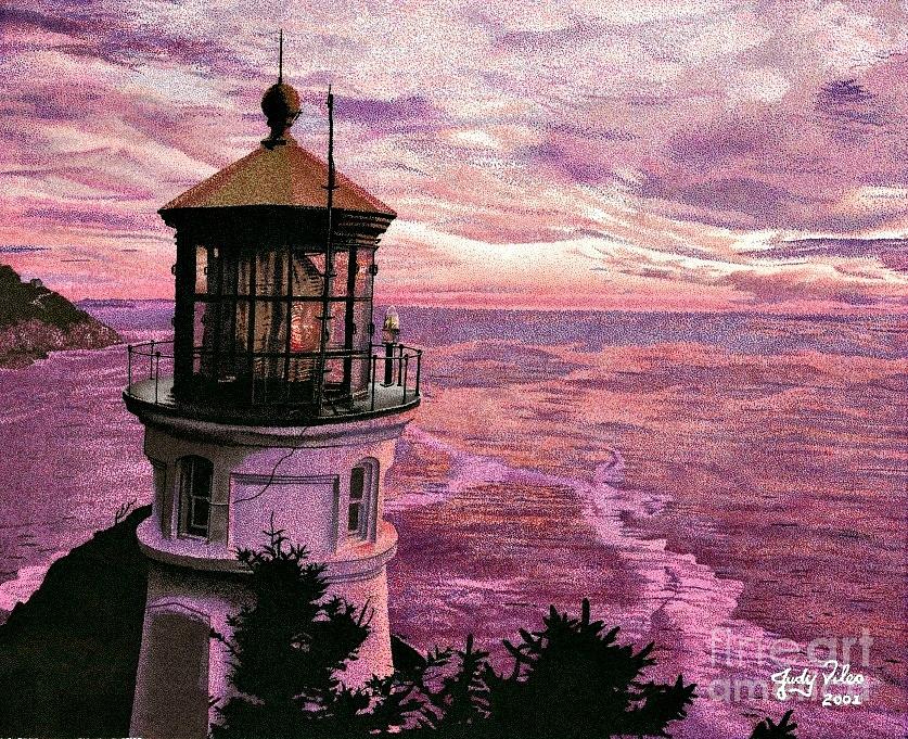 Landscape Drawing - Lighthouse at sunset by Judy Skaltsounis