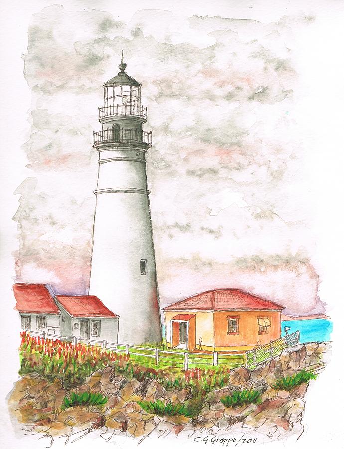 Lighthouse Cape Elizabeth - Maine Painting by Carlos G Groppa