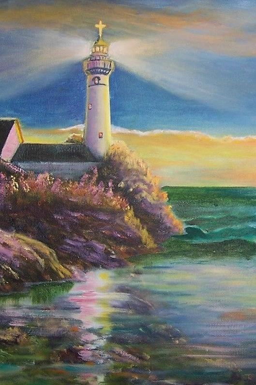 Lighthouse Cross Painting by Kathleen Luther