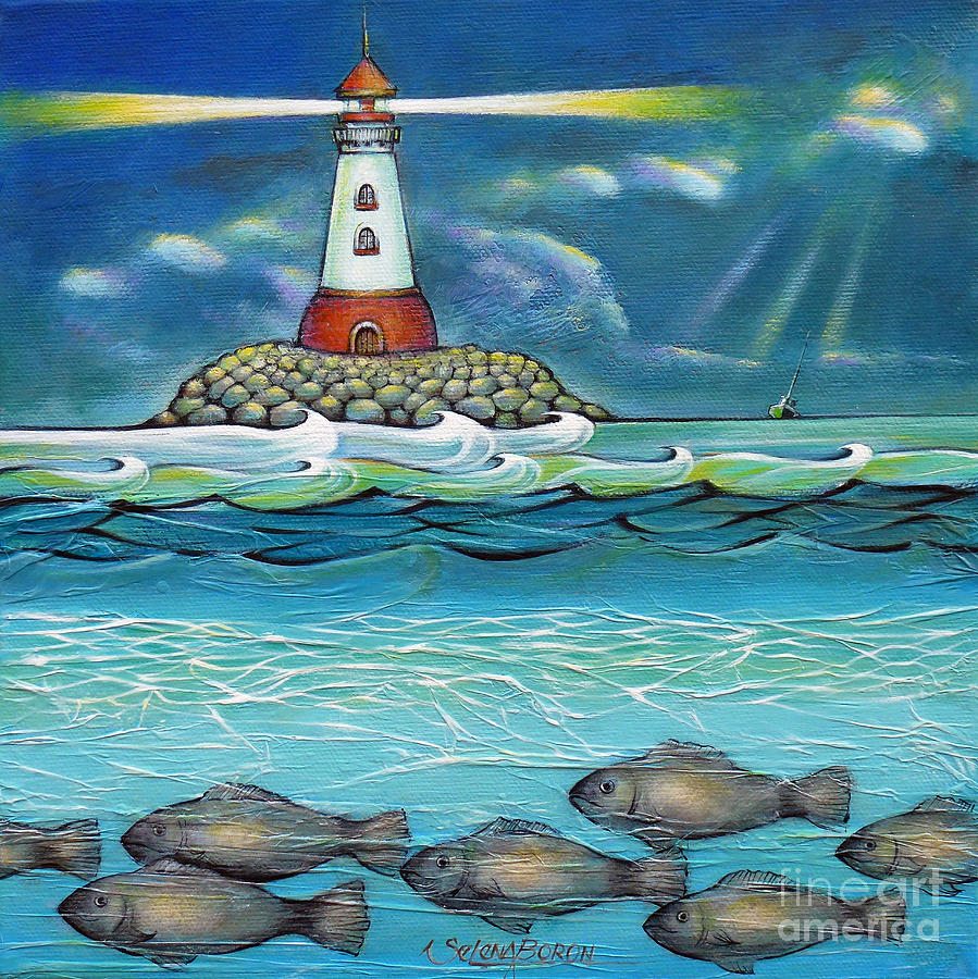 Lighthouse Fish 030414 #2 Painting by Selena Boron