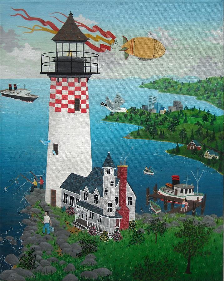 Lighthouse Fishing Painting by Robert  Logrippo