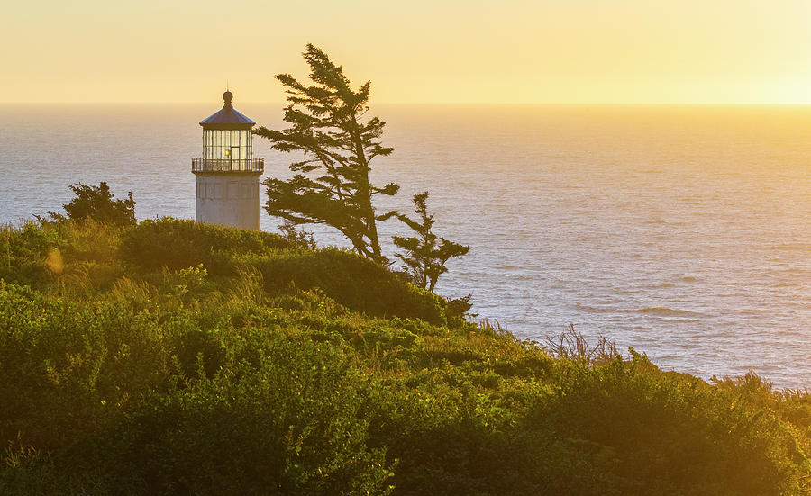 Sunset Photograph - Lighthouse In Cape Disappointment by Dustin Doskocil