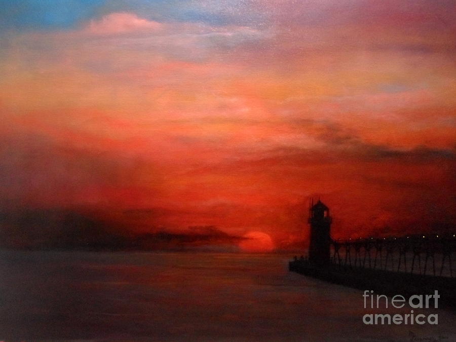 South Haven Mi Lighthouse In Four Seasons Summer Painting