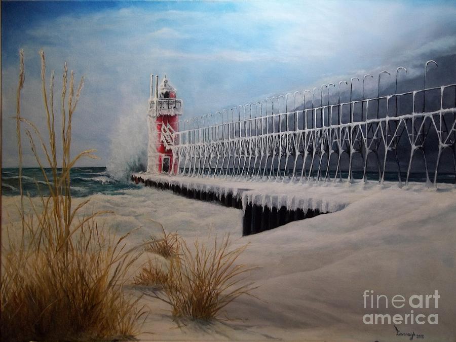South Haven Mi Lighthouse In Four Seasons-winter Painting