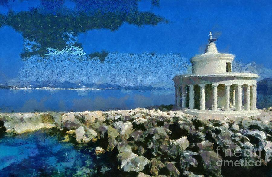 Lighthouse in Kefallonia island Painting by George Atsametakis