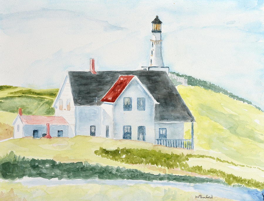 Lighthouse in Maine Painting by Wade Binford