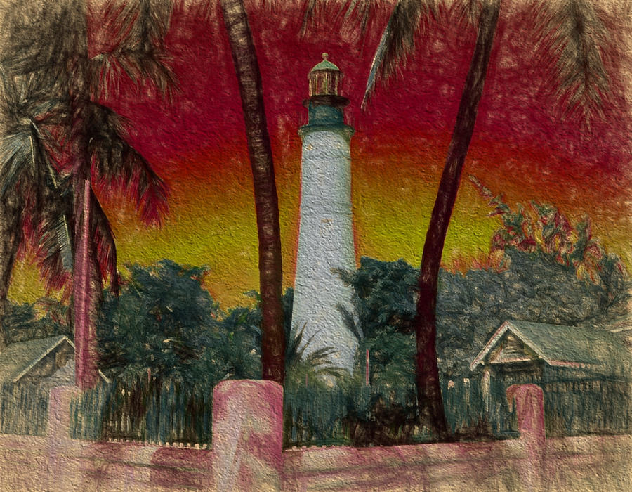 Lighthouse in sunset Digital Art by Cathy Anderson