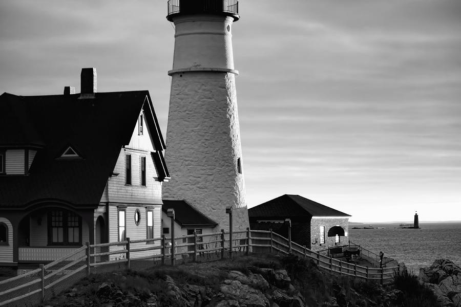 Lighthouse in the Morning in Black and White Photograph by Jenny Hudson