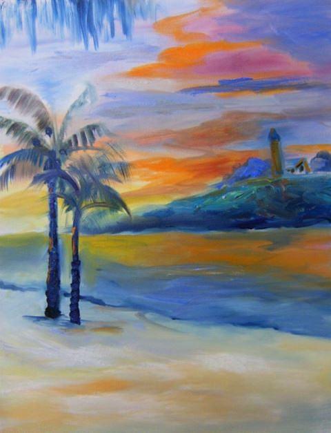 Lighthouse in the Tropics Painting by Kathy  Cuiffi