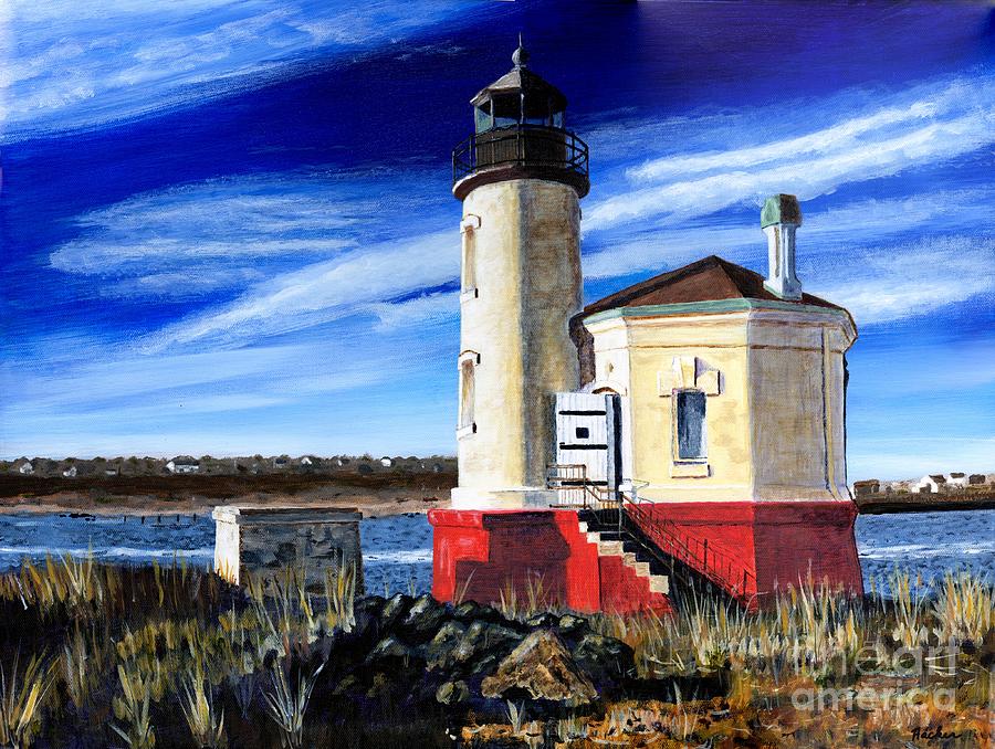 Coquille Lighthouse In Oregon Painting by Timothy Hacker