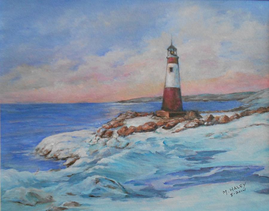 Lighthouse in Winter Painting by Mary Jane Haley - Fine Art America