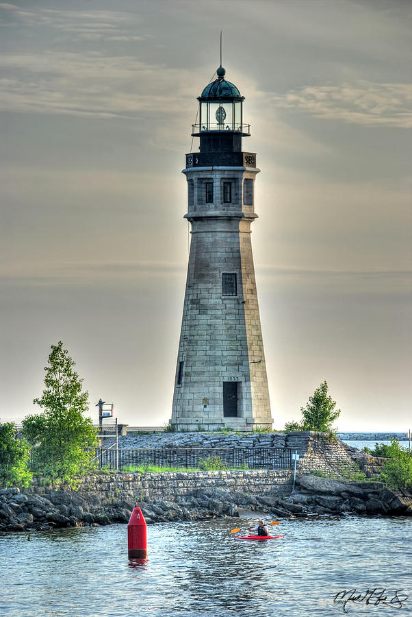 Lighthouse Photograph - Lighthouse just Before Sunset at Erie Basin Marina by Michael Frank Jr