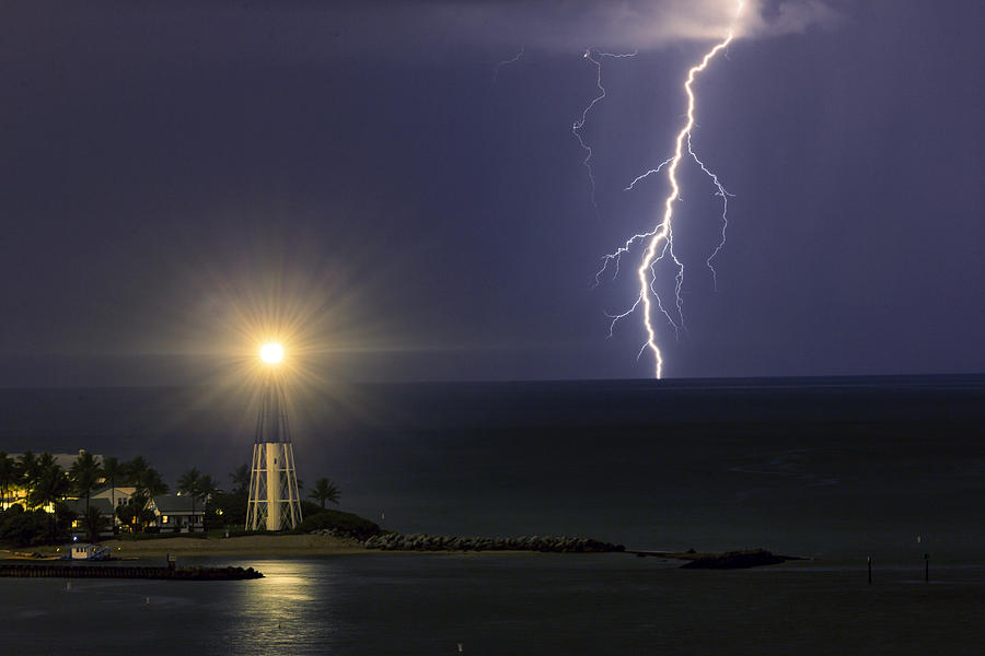 Hillsboro Lighthouse Lightning Strike Photograph