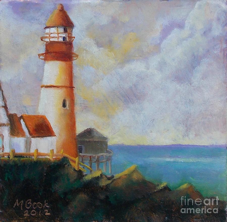Lighthouse on Copper Mini Painting by Marlene Book