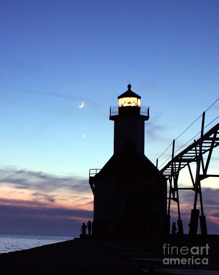 Lighthouse, Moon, Venus Photograph by John Chumack