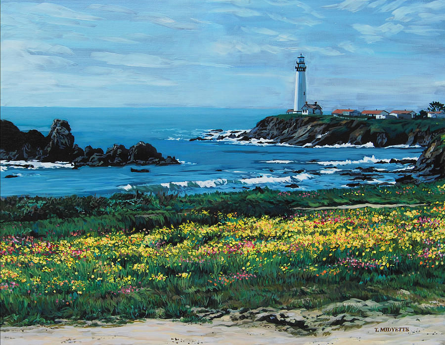 Lighthouse near San Fran Painting by Tommy Midyette