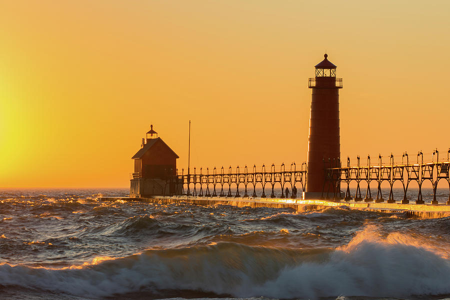 Lighthouse On The Jetty At Dusk, Grand Photograph by Panoramic Images